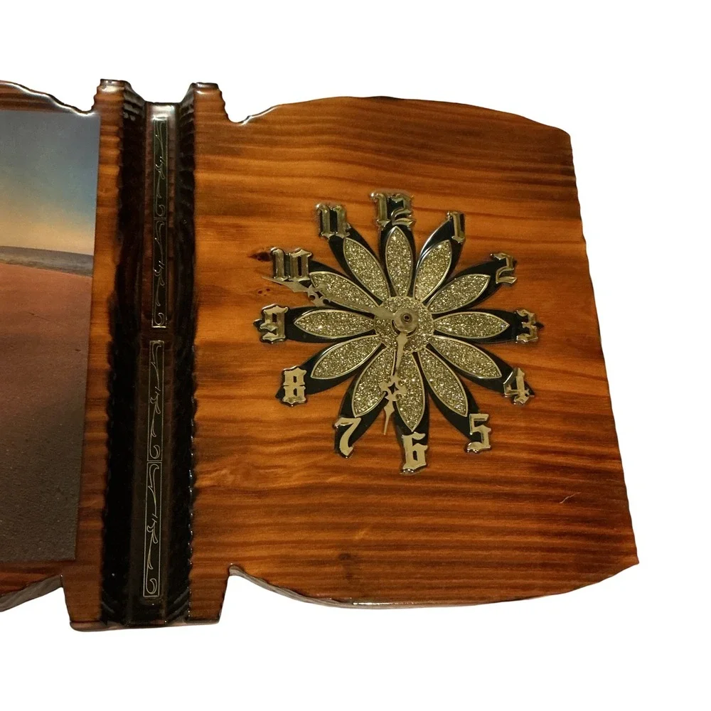 Vintage Wood Footprints in the Sand Poem Wall Plaque Clock Rustic Decor 19.5in